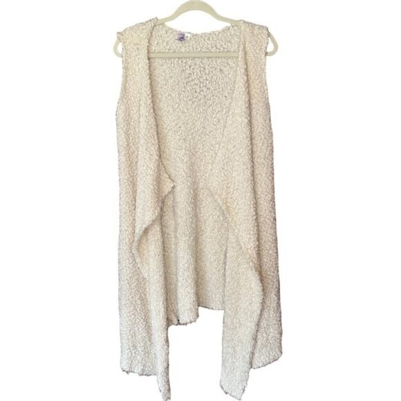 Alya Open Front Waterfall Sleeveless Soft Cozy Boho Cardigan Cream Vest M - Picture 8 of 11
